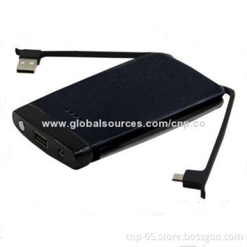 6,000mAh Power Banks with Built-in Charging Cable, Dual-output, Pretty Slim